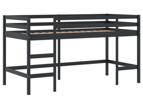 Cama alta de niños escalera VIDAXL madera maciza pino negra (90 x 190 cm)