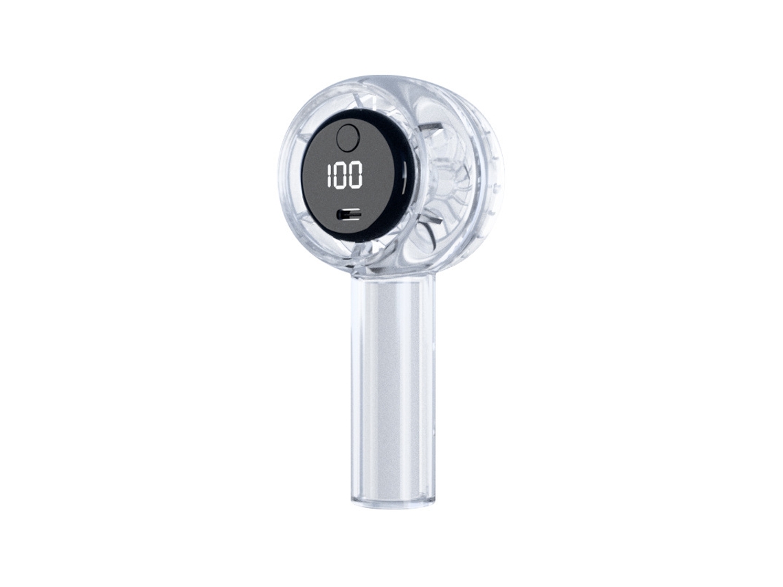 Mini Ventilador Turbo De Mano (blanco Transparente) - Pantalla Digital - Recargable Por Usb - Potente Flujo De Aire