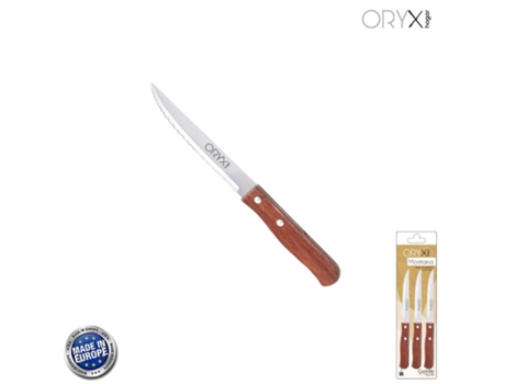 Cuchillo de Cocina Montana Multiusos Hoja Sierra Acero Inoxidable 11 cm Mango Madera (Blister 3 piezas) ORYX
