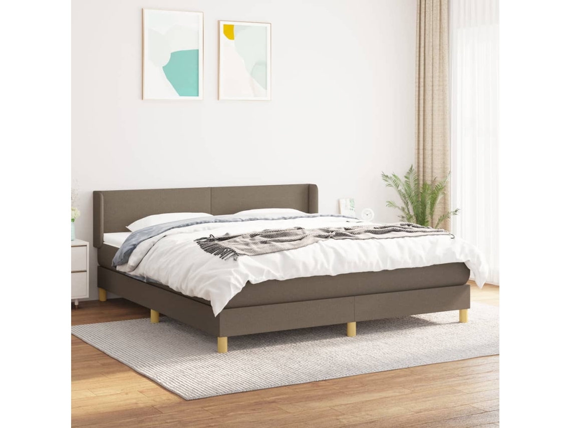 Cama Box Spring Con Colchón Tela Gris Taupe 180x200 Cm