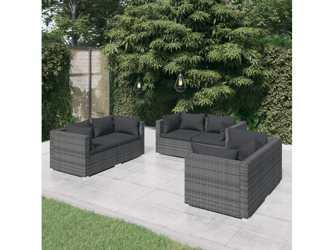 Conjunto de jardín de 6 piezas con cojines de mimbre gris de DKD Home Decor