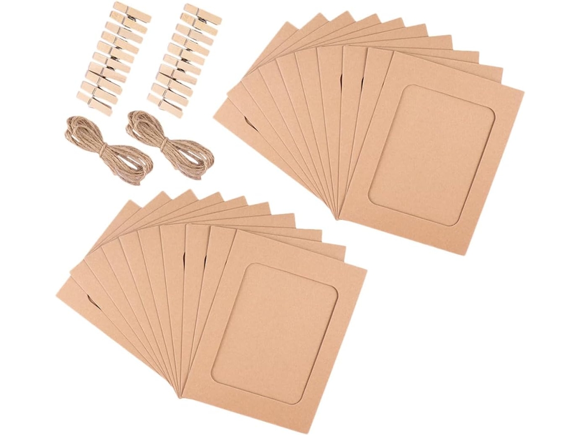 Marco Fotos Papel Kraft Marrón Natural Duradero Resistente Deformación Clips Madera Cuerda Ideal Decorar