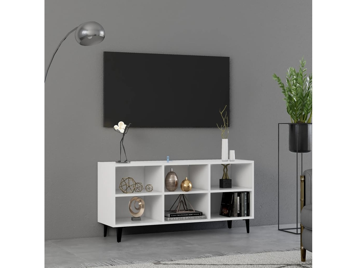 Mueble de Armario Tv con Patas en Metal 103,5X30X50 Cm Blanco