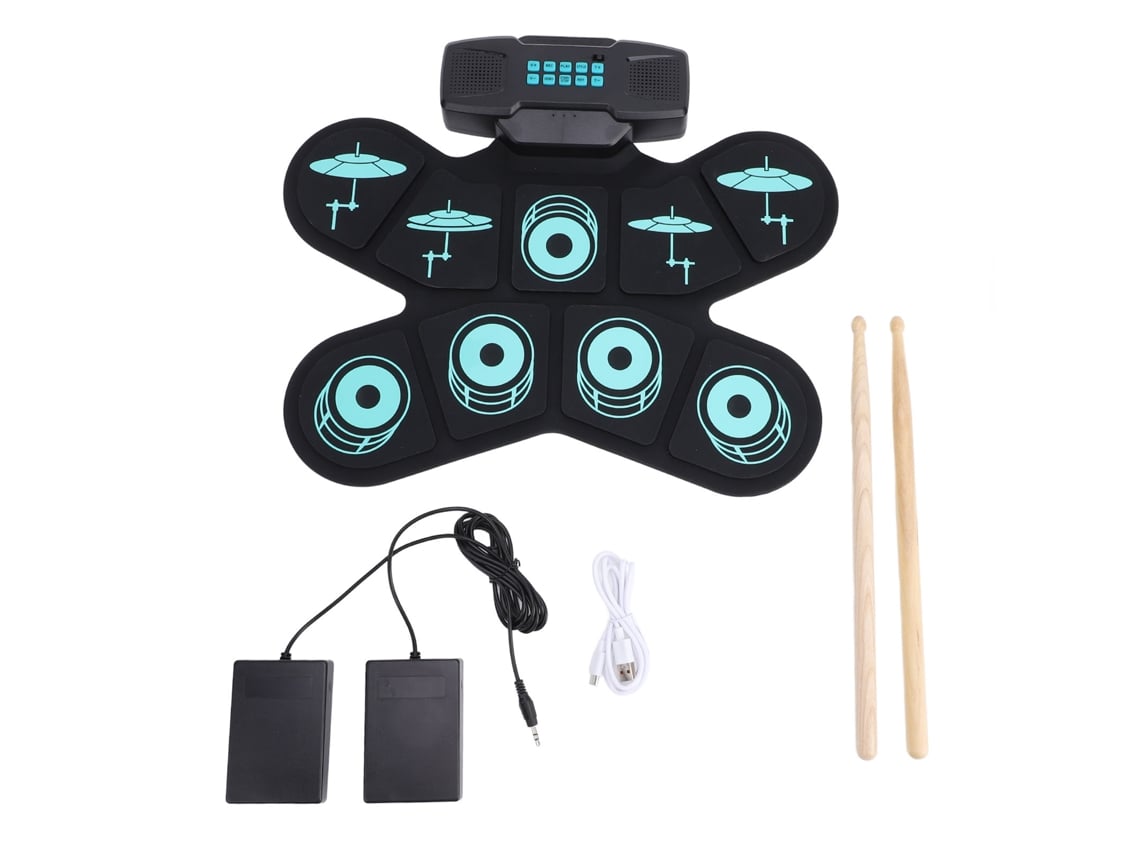 Batería Electrónica Portátil Con 9 Pads, Baquetas, Pedales Y Altavoces Para Niños.