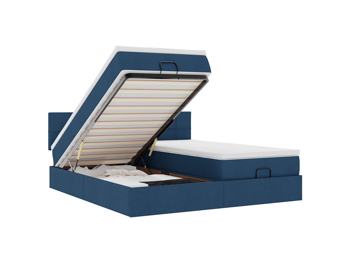 Maison Exclusive - Estructura De Cama Otomana Con Colchones Tela Azul 160x200 Cm