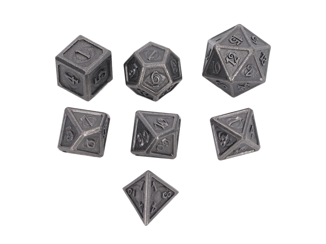 Dan26-set De Dados Poliedricos De Metal 7 Piezas Con Patrones Grabados Y Numeros Claros Para Juegos De Mesa Y Fiestas Tipo 1