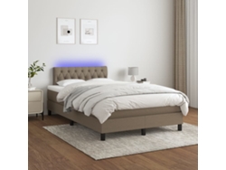 Cama Box Spring Con Colchón Y Led Tela Gris Taupe 120x200 Cm