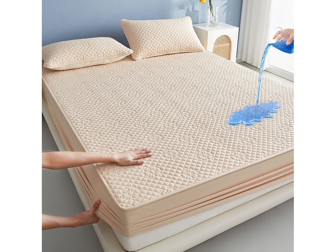 Protector De Colchón Impermeable Con Textura De Jazmín Y Correas Elásticas (caqui/160x200cm) Gertiz