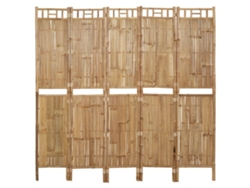 Biombo divisor de ambientes, 5 paneles, 200 x 180 cm, bambú marrón, Dec030935