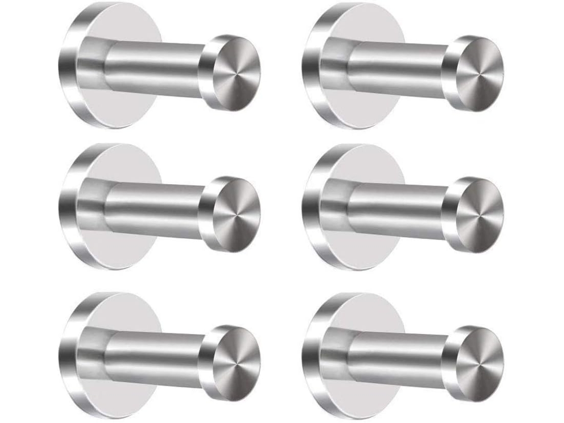 Ganchos de pared de acero inoxidable para colgar ropa y toallas de baño, 52 mm (paquete de seis)