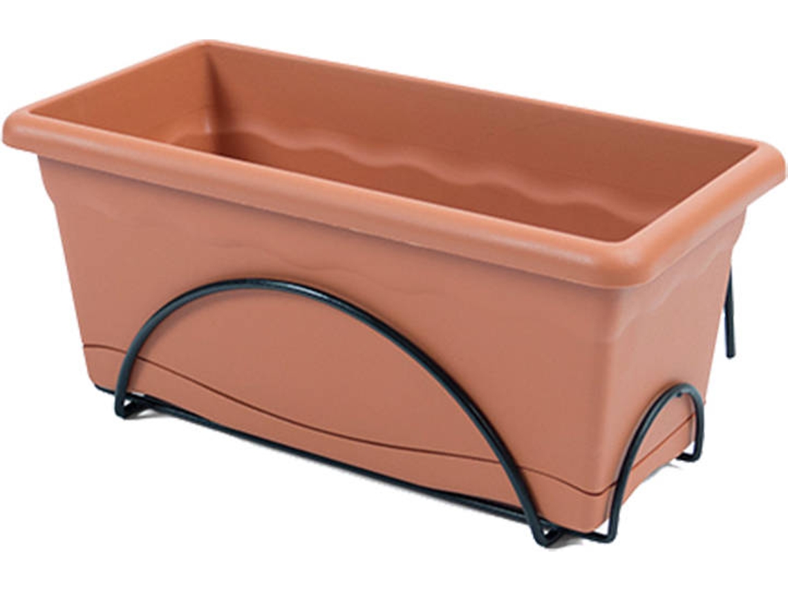Jarrón PLASTIKEN con Placa Integrada para Balcon 40X24Cm + Soporte Terracota