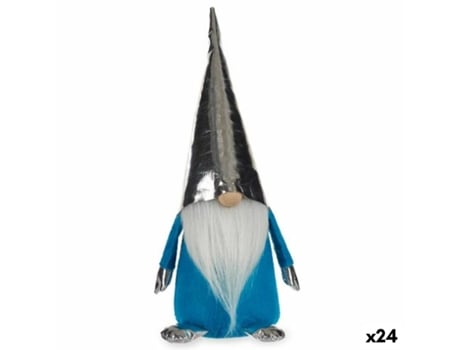 Figura Decorativa Gnomo Azul Blanco Plateado Poliéster Madera Arena 12 x 32 x 13 cm (24 Unidades)