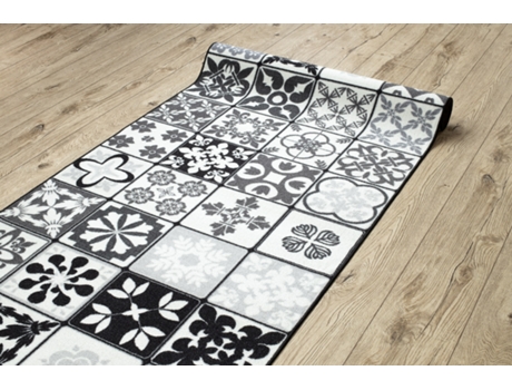 Alfombra de Pasillo con Refuerzo de Goma DYWANY LUSZCZOW Azulejos de Lisboa (57 x 1050 cm - Poliamida - Gris y Plateado)