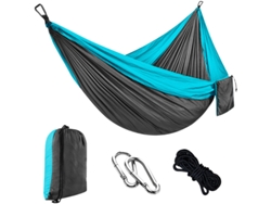 Hamaca Individual Chrui Con Cuerda De 2 M Y Mosquetón, 270 X 140 Cm (azul Cielo, Gris Oscuro)