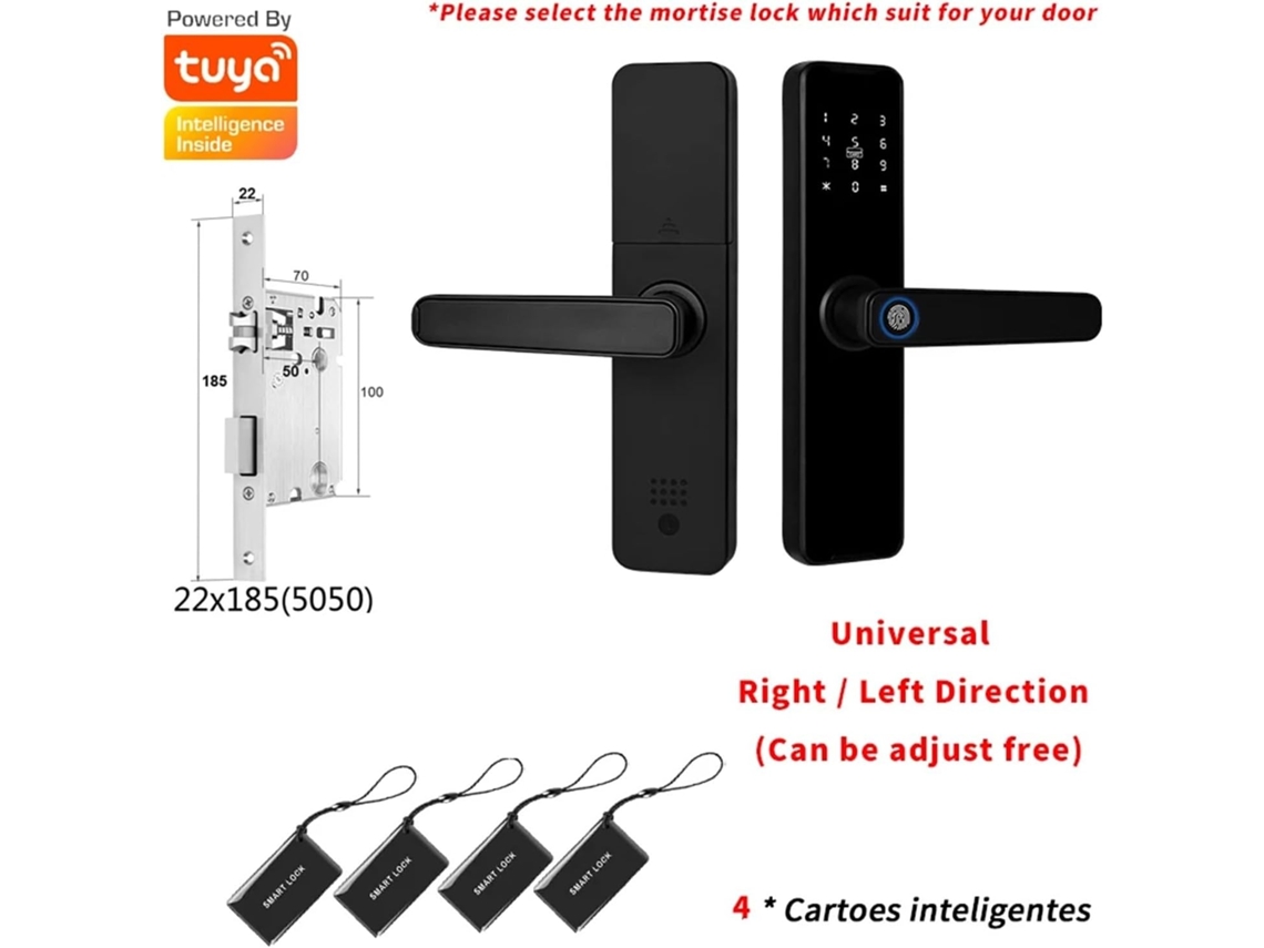 Serrure Intelligente Biométrique Noire, Aplicación Tuya, Déverrouillage À Distance, Wifi