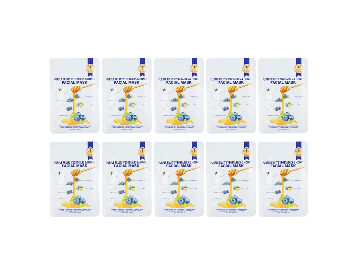 10 unidades de mascarilla facial de frutas y verduras moradas de 25 g, hidratante y nutritiva para el cuidado facial.