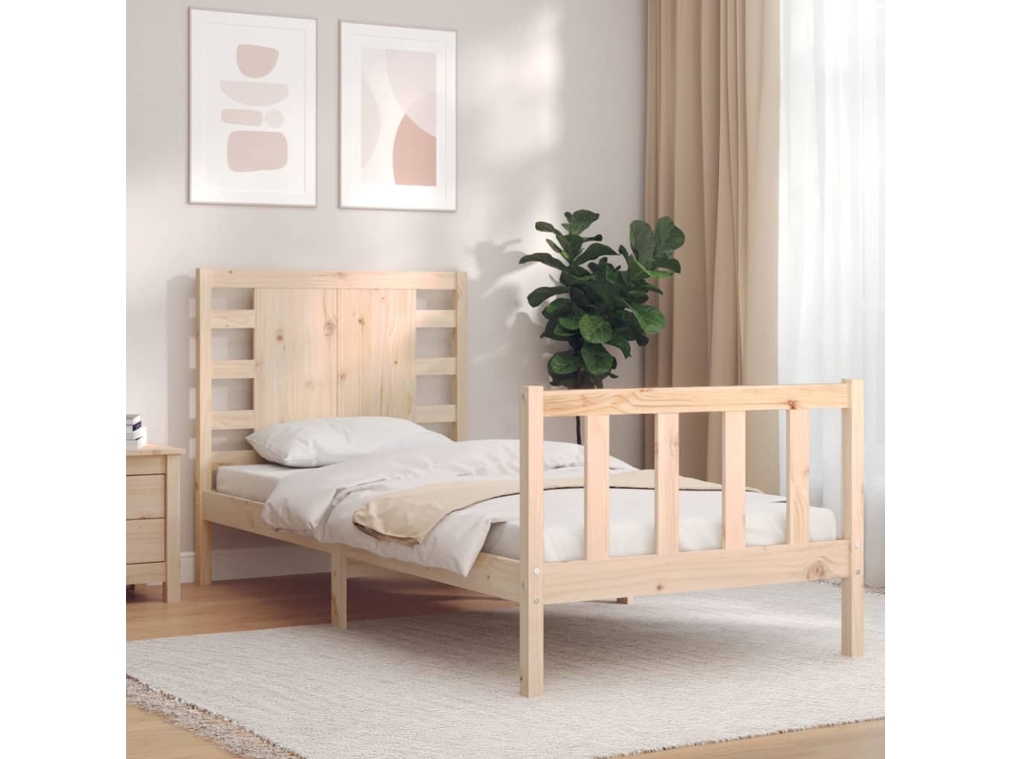Cama Individual | Estructura De Cama Con Cabecero Madera Maciza