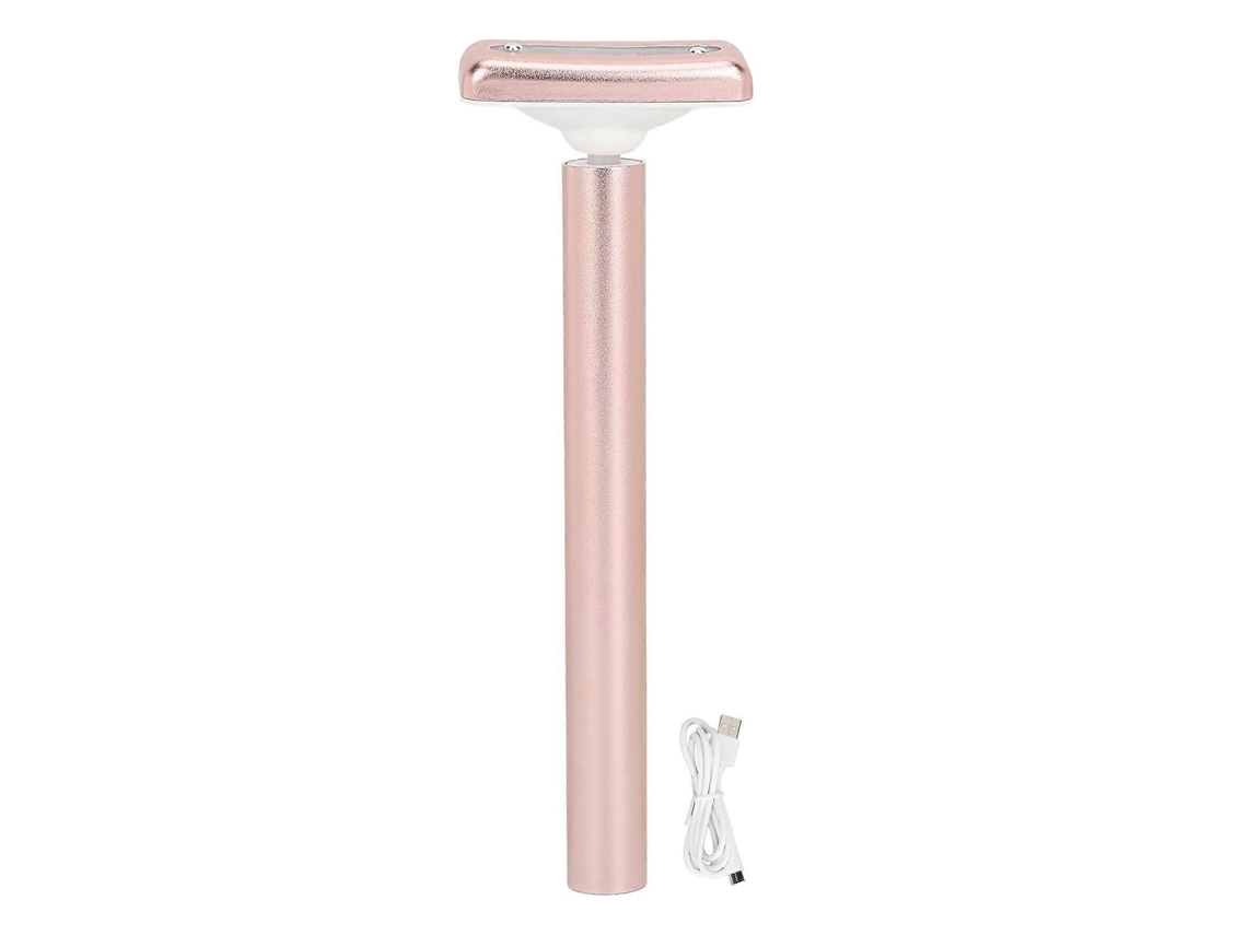 Varita masajeadora de ojos USB recargable con luz LED roja y terapia de calor para relajación.