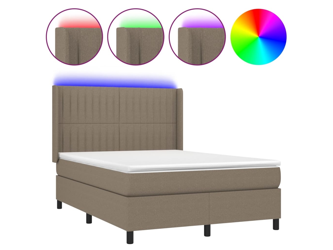 Maison Exclusive - Cama Box Spring Colchón Y Luces Led Tela Gris Taupe 140x200 Cm