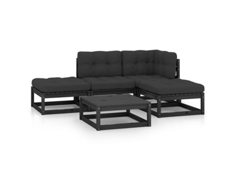 Conjunto 5 de muebles de jardín VIDAXL y cojines madera pino maciza