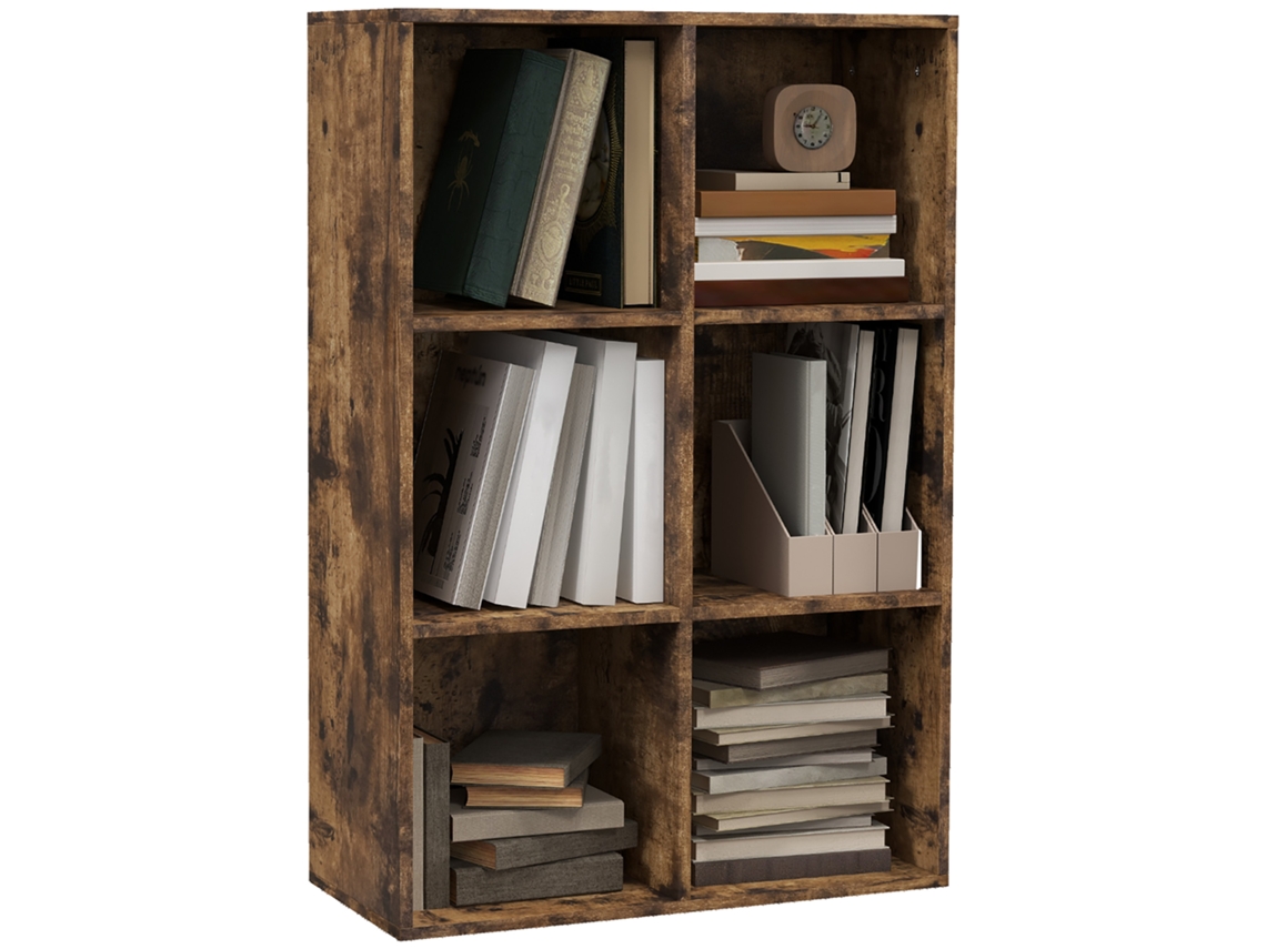 Organizador De 3 Niveles Con 6 Cubos, 65,5 X 30 X 97,5 Cm, Marrón Rústico.