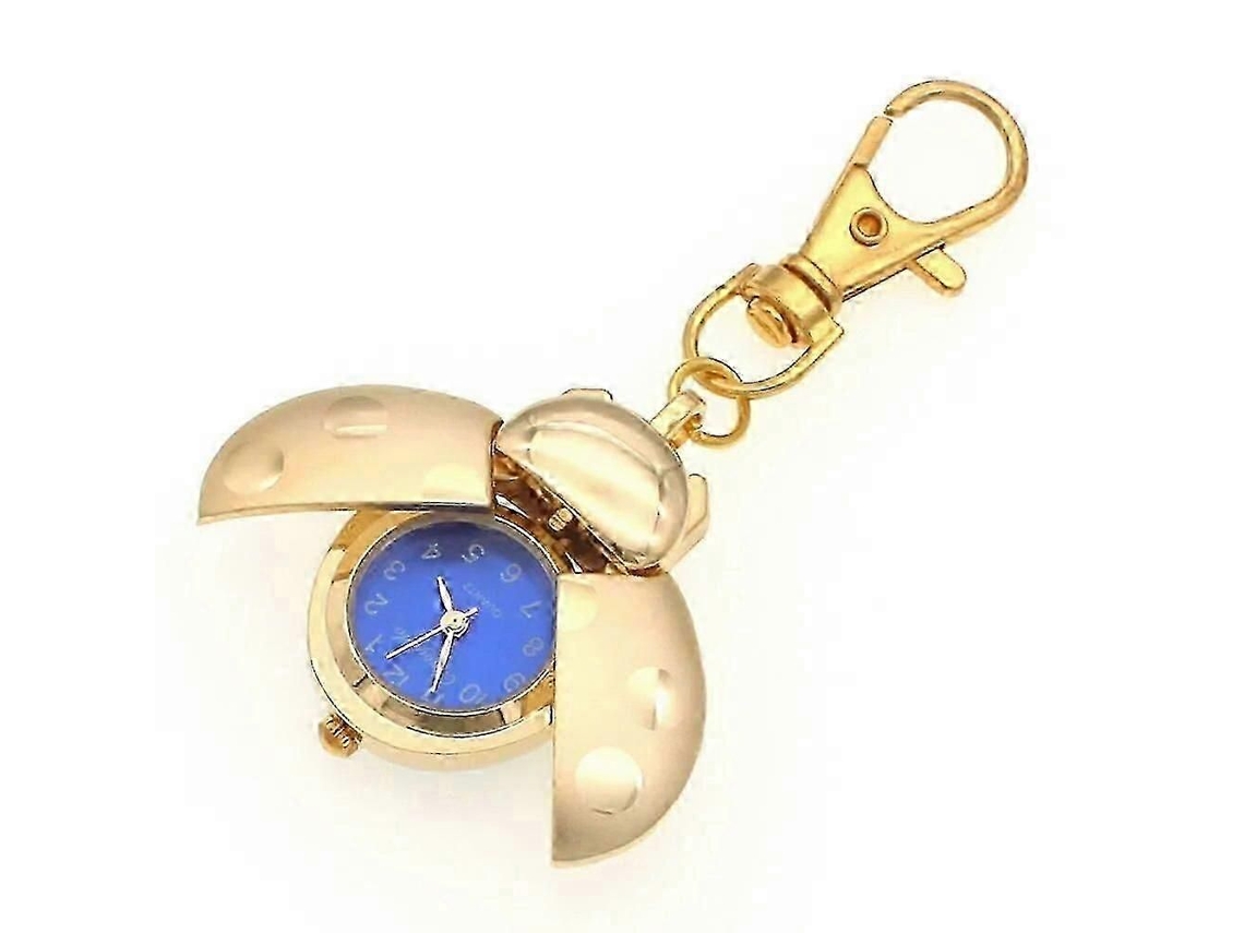 Reloj de bolsillo con forma de mariquita/escarabajo, de cuarzo para mujer, hombre o niño, con llavero GOKOCO.