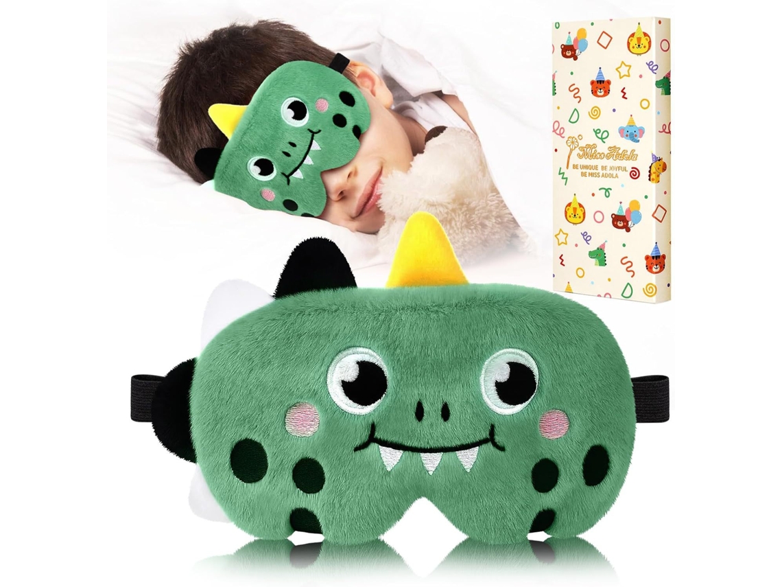 Adorable Antifaz Infantil Con Un Suave Diseño De Dinosaurio Verde Aterciopelado Y Correa Ajustable: El Regalo Perfecto Para Niños. Digitallab