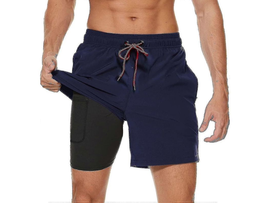 Bañador Para Hombre Con Forro De Compresión 2 En 1, De Secado Rápido Y Con Bolsillos Con Cremallera Para Playa Y Surf.