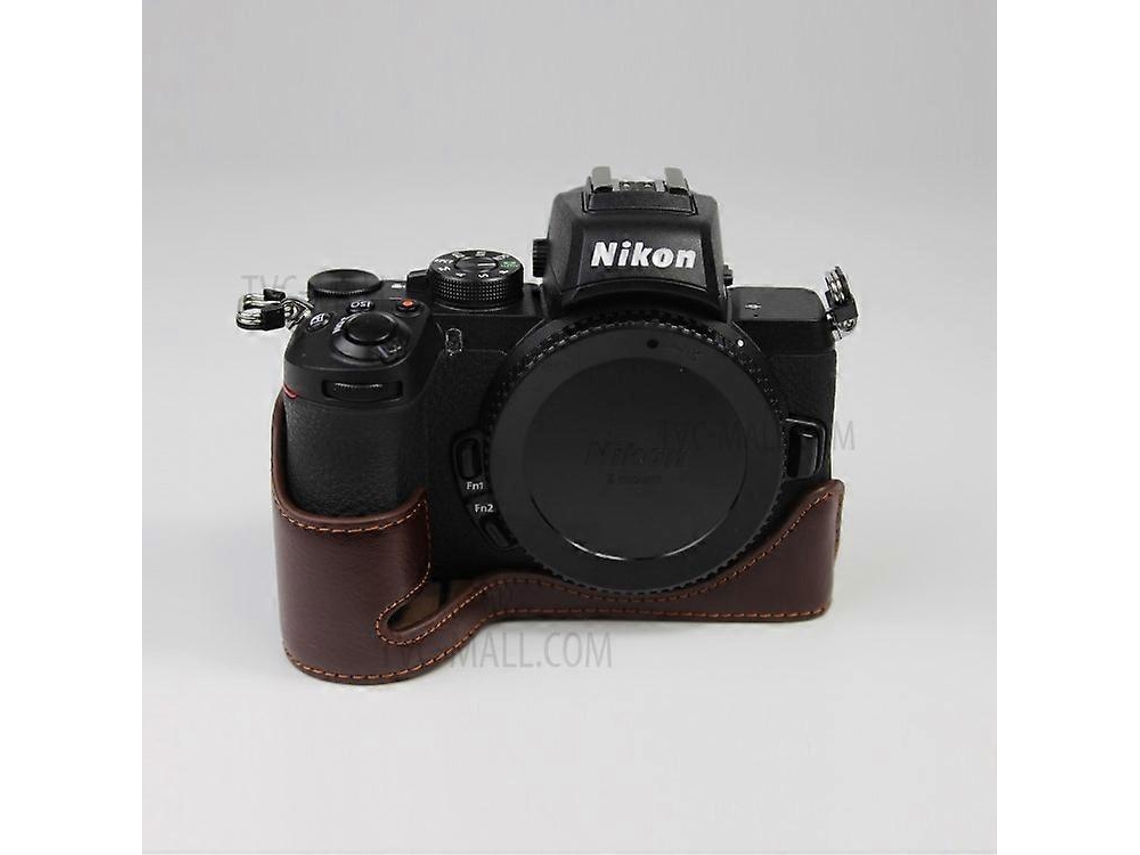 Bolsa protectora de cuero genuino para cámara con fondo mediano compatible con Nikon Z50 Facpoet