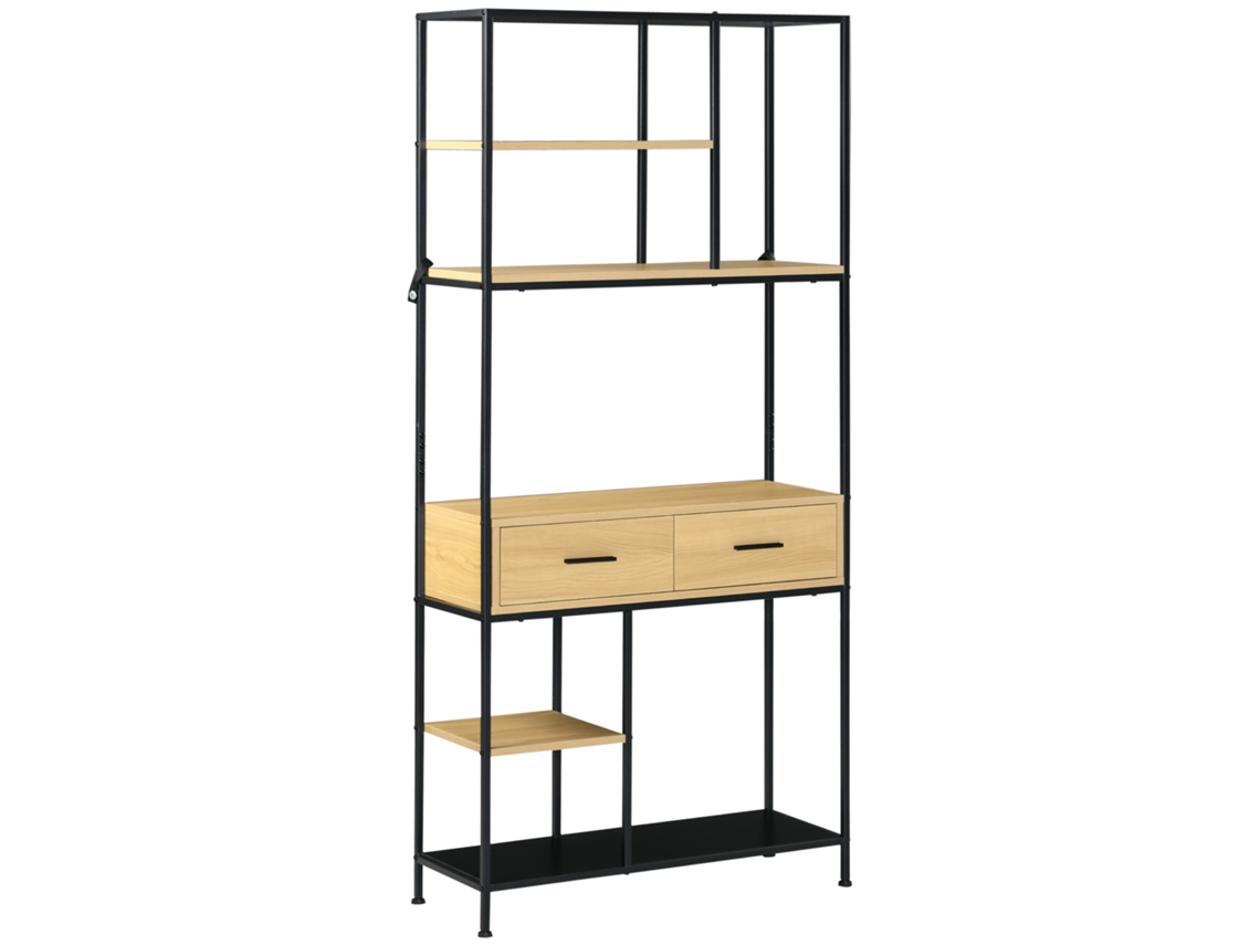 Estantería industrial PRIME KANG, 5 baldas, 2 cajones, estructura metálica, 80x30x170,5 cm, Roble
