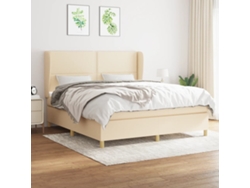 Cama Box Spring Con Colchón Tela Color Crema 180x200 Cm