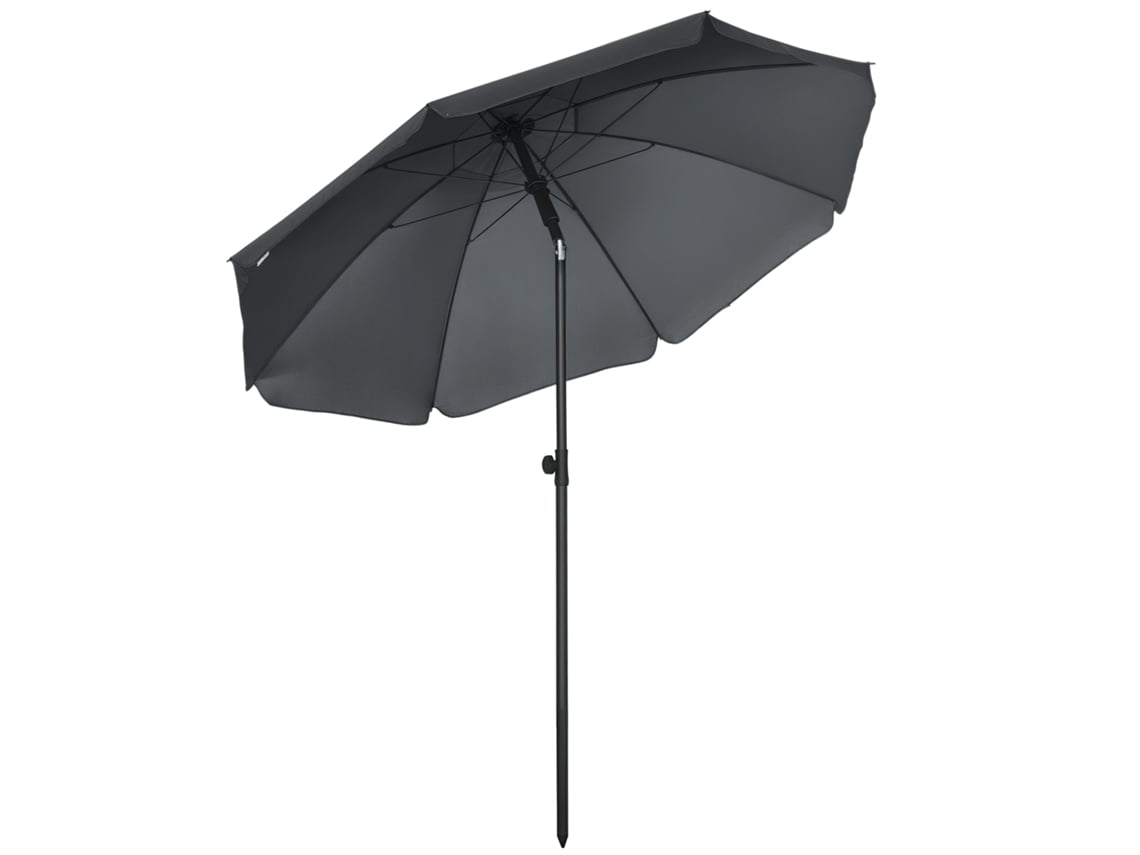 Sombrero de playa grande de Ø180 cm con protección UV50+ y varilla de ángulo ajustable de Ø32 mm. Color gris.