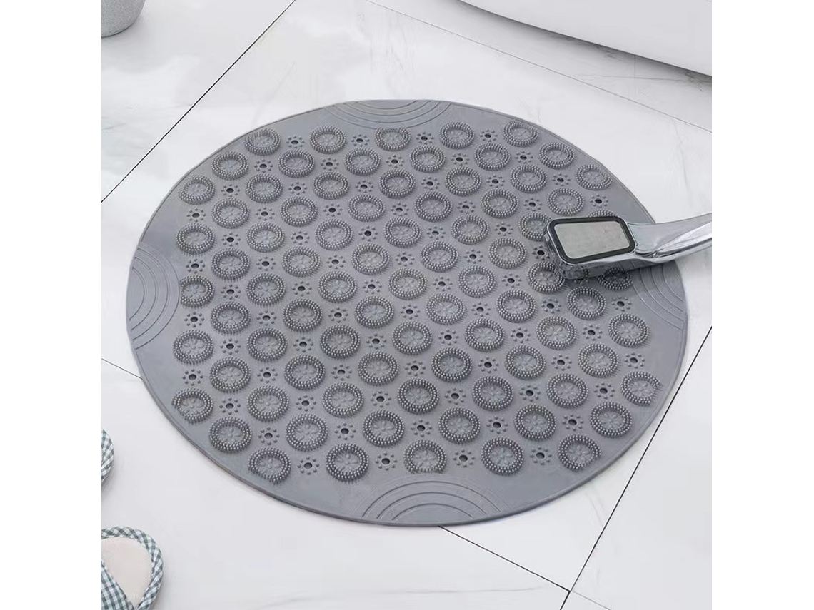 (gris) Alfombrilla De Ducha Redonda Antideslizante, Con Ventosa Fuerte, Con Borlas De Masaje Elevadas, Fabricada En Goma.