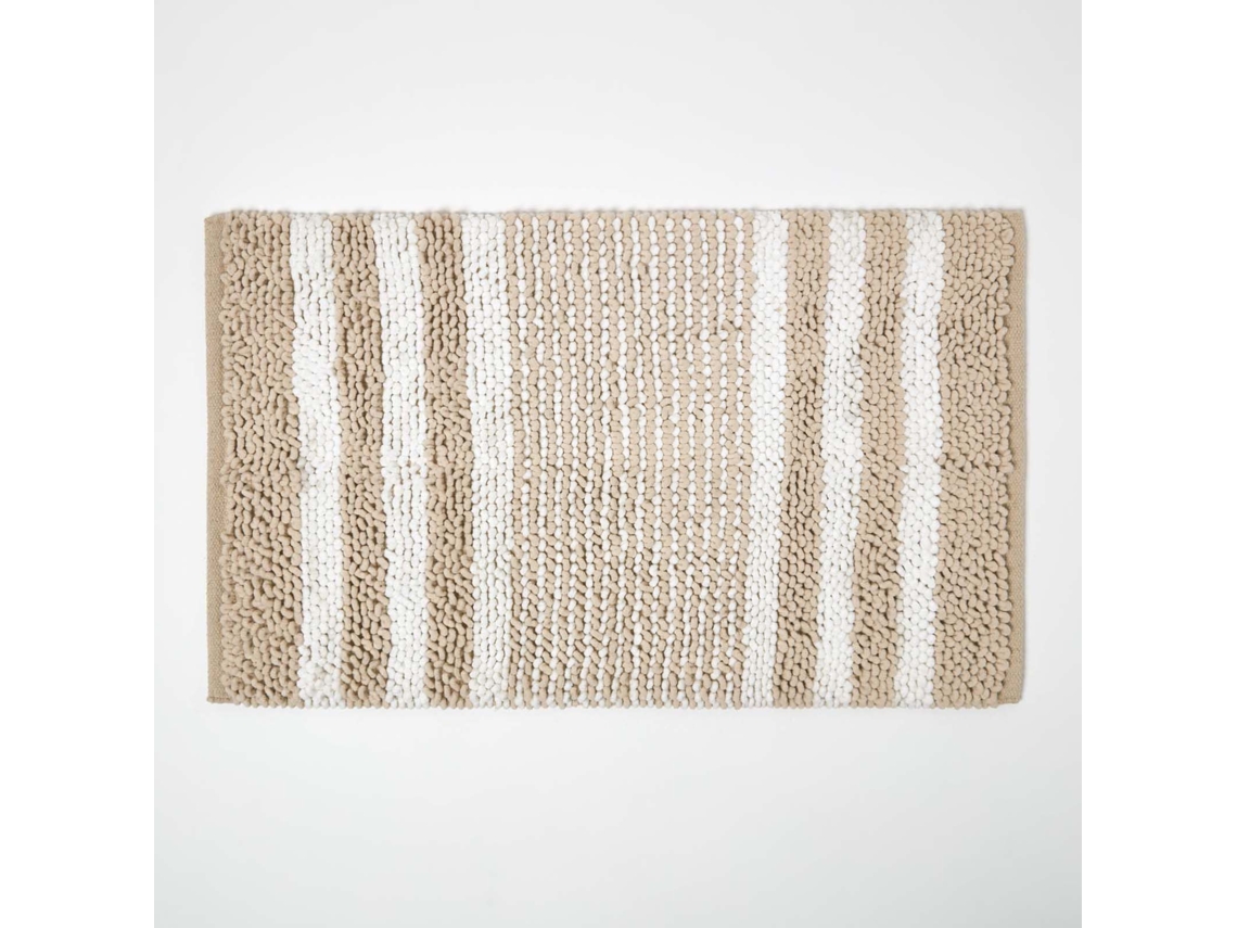 Homescapes Beige Chenille Stripe Bath Mat, 50 X 80 Cm