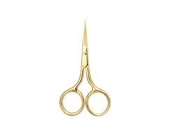 Tijeras de maquillaje, acero inoxidable, diseño ergonómico, color dorado para cejas