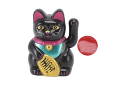 Decoración china de gato de la suerte Baok con brazo móvil, estatua con luz solar para el hogar o el coche, color negro.