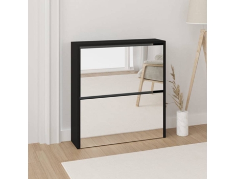 vidaXL Mueble zapatero con espejo 2 niveles negro 63x17x67 cm