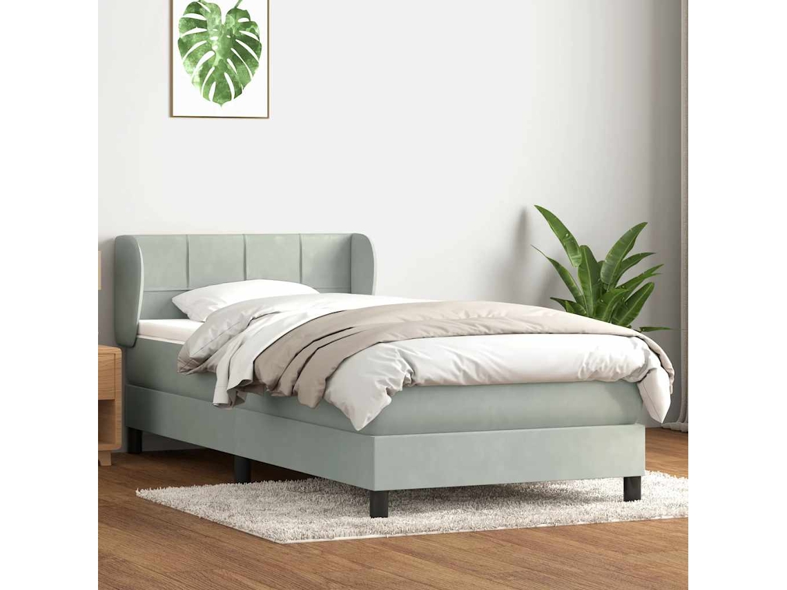 Cama Individualcama Para Adultoscama Box Spring Con Colchón Terciopelo Gris Claro 80x210 Cm Wsd70788