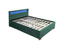 Estructura de cama CONCEPT U de terciopelo verde con almacenaje y LED integrado - 140X190 cm Enfield