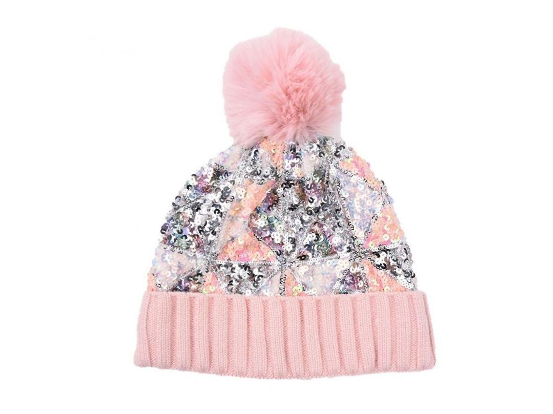 2026-gorro De Invierno Con Bolita De Peluche Removable Para Mujer, Antiviento Y Caliente, Moda Con Lentejuelas Rosa
