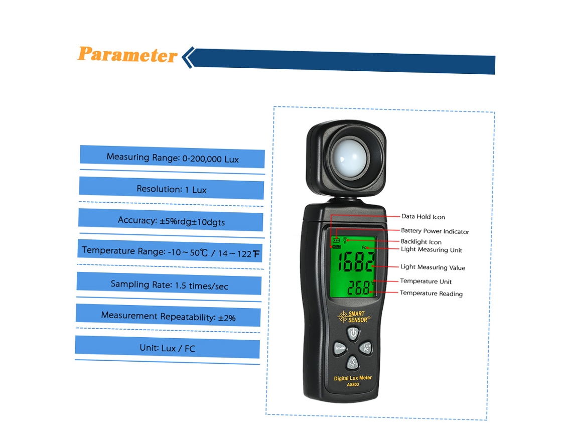 Mini Medidor De Luz Digital Portátil Con Pantalla Lcd Y Retroiluminación, Rango De 0 A 200000 Lux, Alta Precisión.