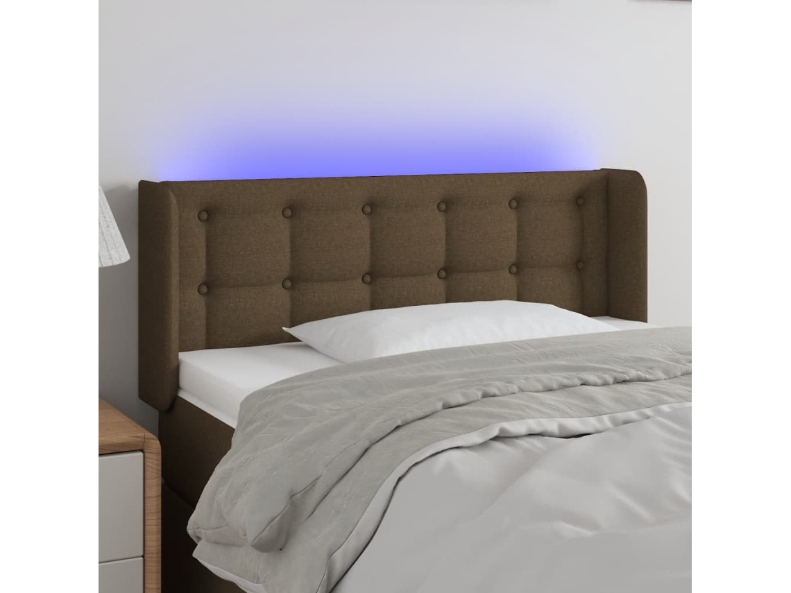 Cabecero Con Led De Tela Marrón Oscuro 103x16x78/88 Cm