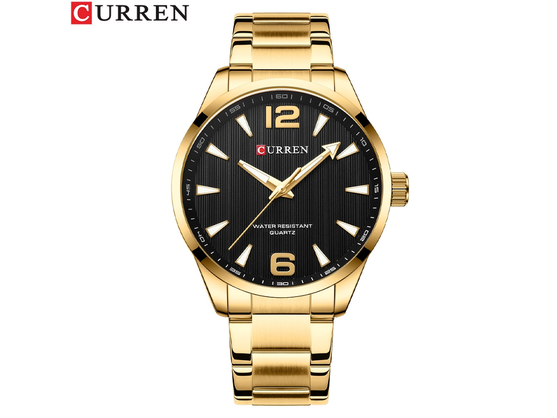 Reloj De Pulsera Casual De Cuarzo Para Hombre (dorado Y Negro) De Acero Inoxidable, Sencillo Y Resistente Al Agua.