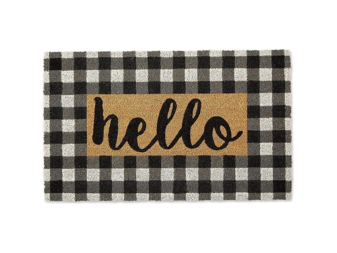 2026-felpudo De Coco Natural, Checkers Hello, 18x30 Pulgadas, Antideslizante, Para Entrada Y Porche