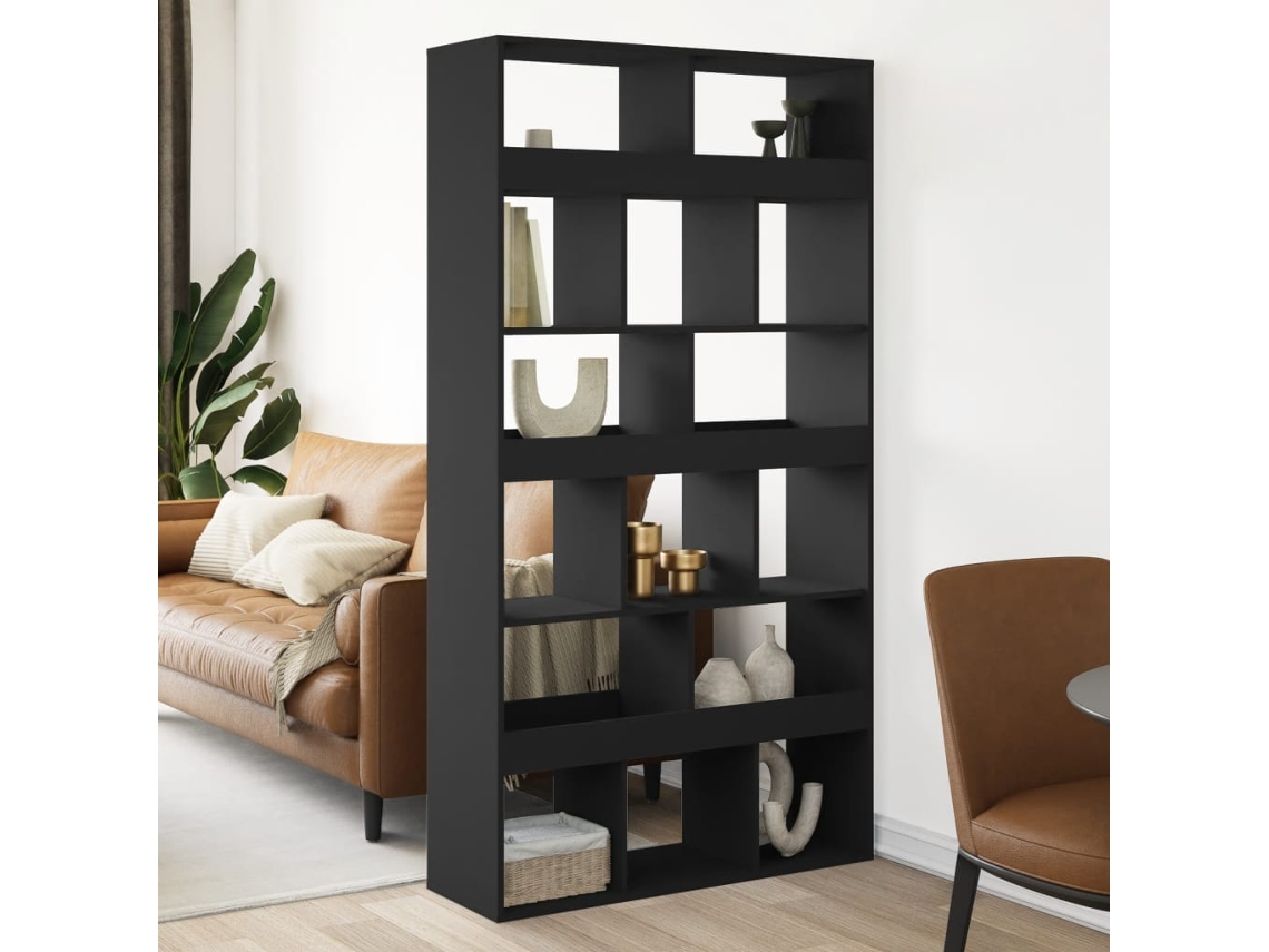 Biombo plegable | Separador de ambientes 100x33x187,5 cm, fabricado en derivados de madera, color negro.
