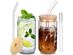 2 Tazas De Vidrio 500 Ml Para Café Chá Coquetel Con Canudos E Batedores