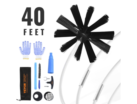 VEVOR Kit de Cepillo de Limpieza de Conductos para Chimenea 12,2m con Accesorios