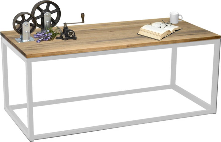 Mesa de Centro DS MUEBLES iCub (Blanco - 45 x 100 x 40 cm - Madera y Metal)