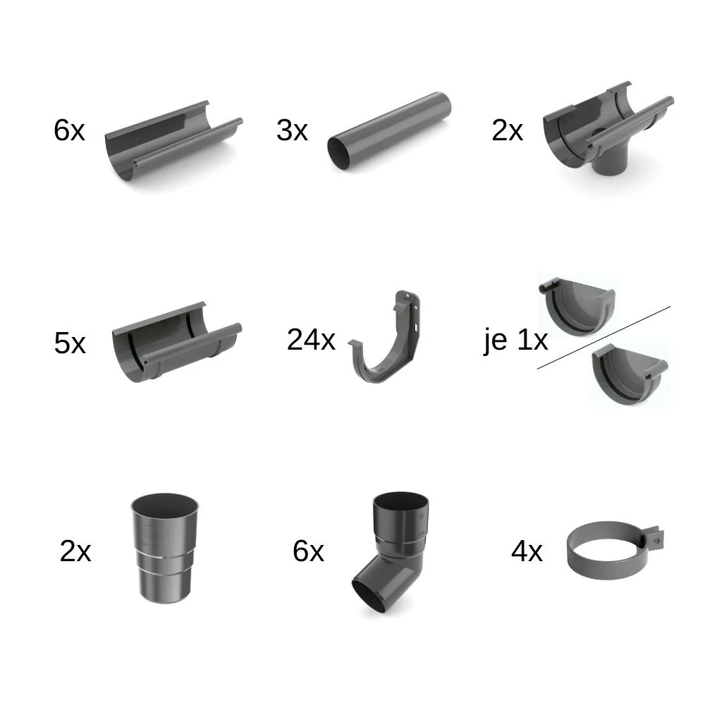 Kit Canalones 12 M Grafito Sistema 75 Con Accesorios