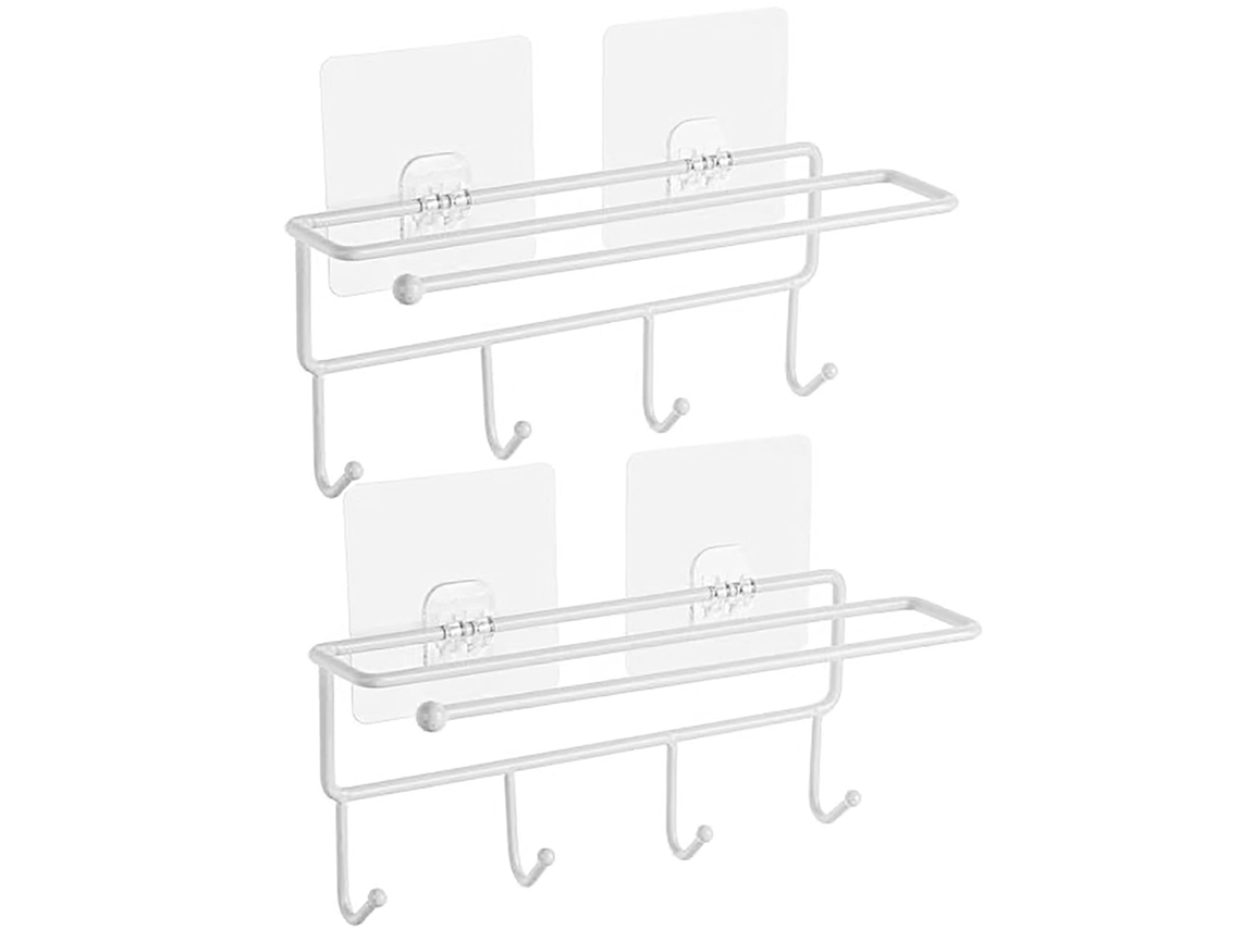 Soportes para utensilios de cocina, no requieren perforación, se fijan a la pared con adhesivo, ganchos de almacenamiento para baño (paquete de 2 unidades blancas)